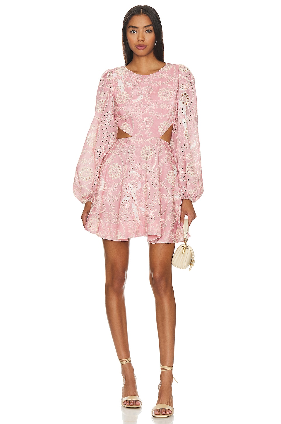 1840 Blush Pink Pia Michi Bardot Dress With Lace Sleeves